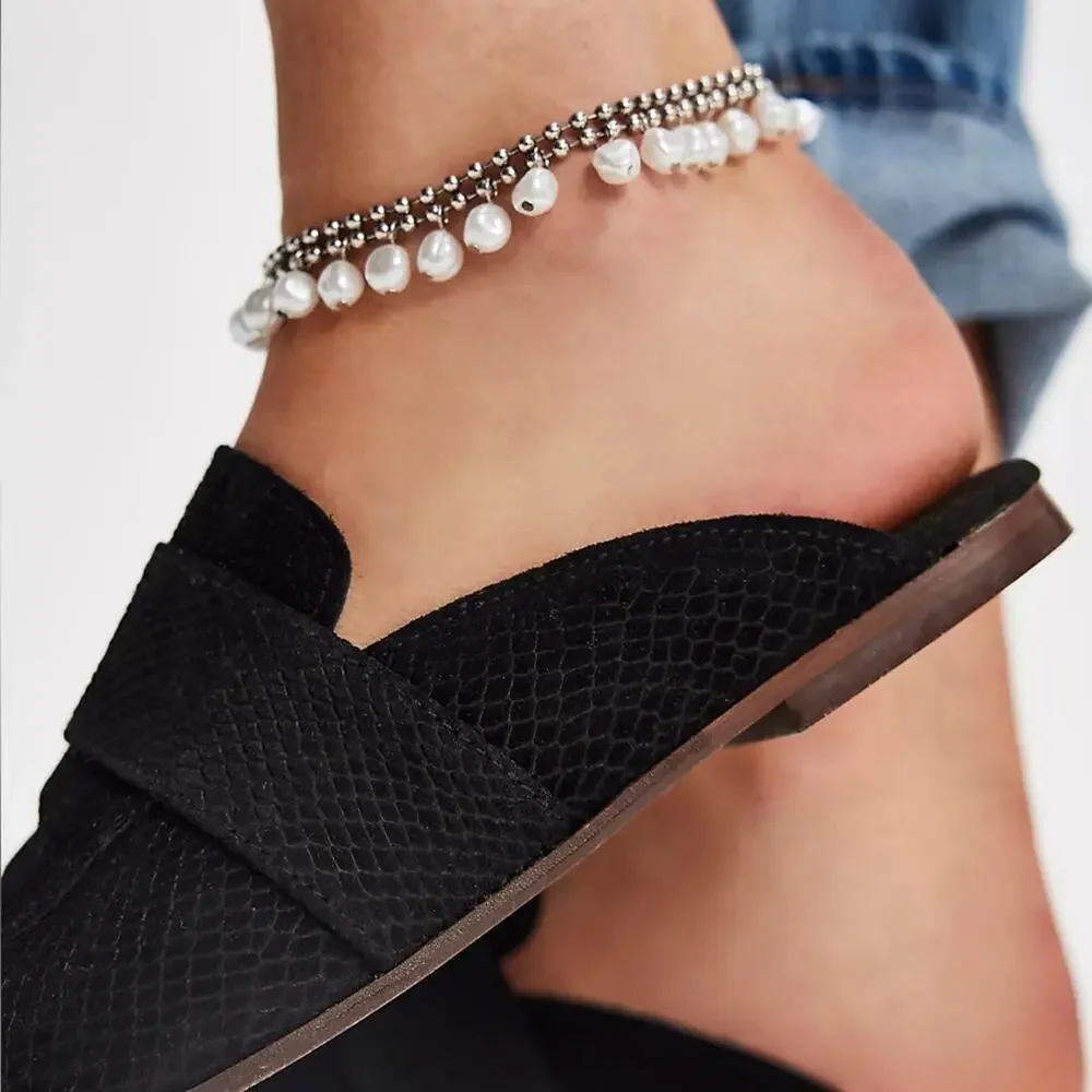 Free People Women’s Black Snakeskin Embossed Suede At Ease Mules Size 37/7
